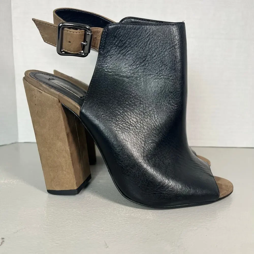 Schutz Quesadilha Yucca Slingback Heels Black Leather Block Heel Size 8.5